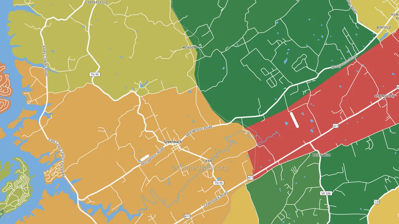 Greenback, TN Map of Drug-Related Crime Rates