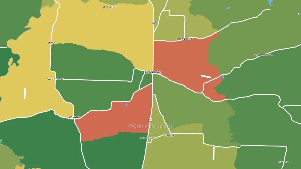 Greenbrier, AR Map of Drug-Related Crime Rates