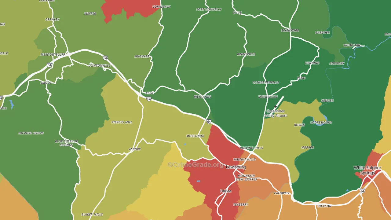 Greenbrier County, WV Map of Drug-Related Crime Rates