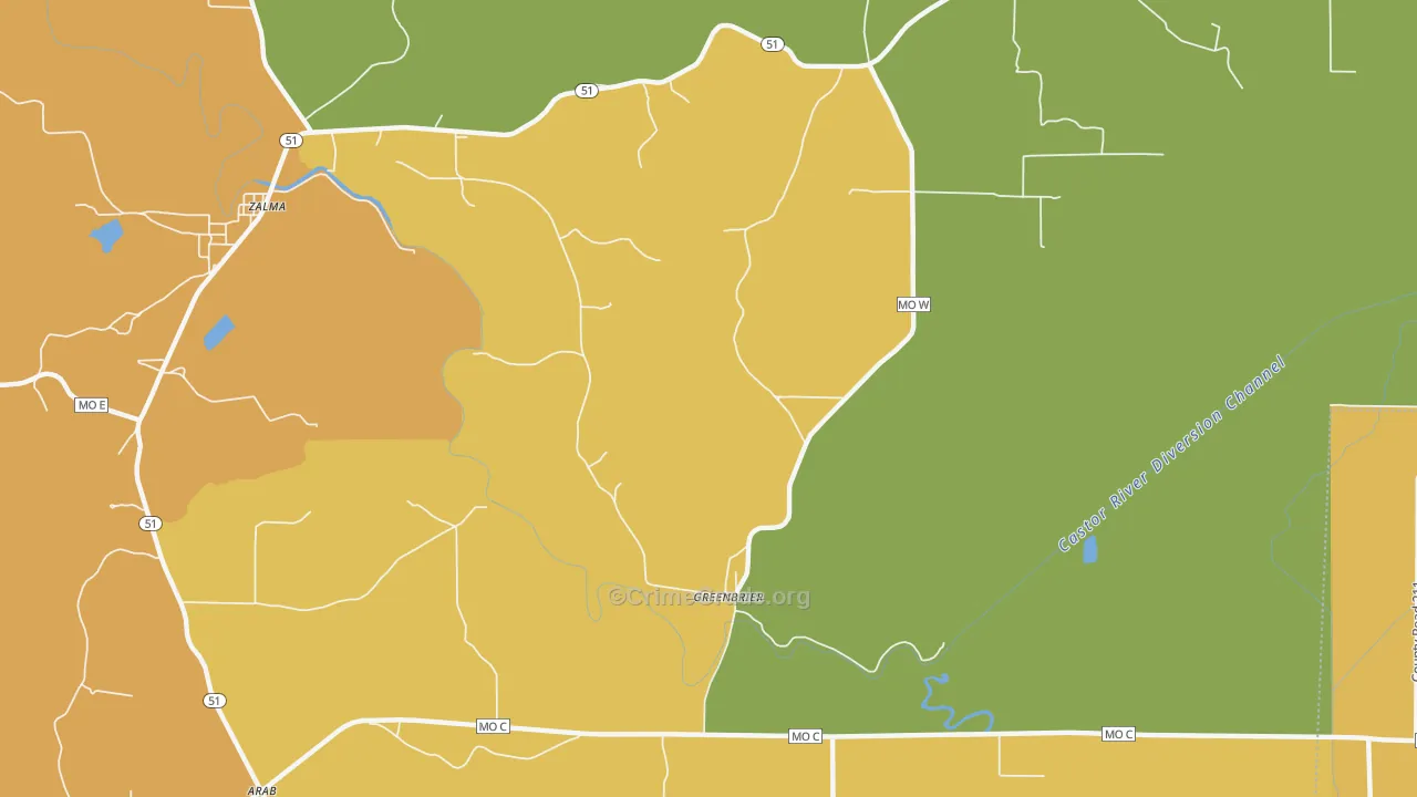 Greenbrier, MO Map of Drug-Related Crime Rates