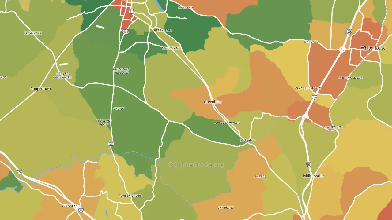 Greenbrier, TN Map of Drug-Related Crime Rates