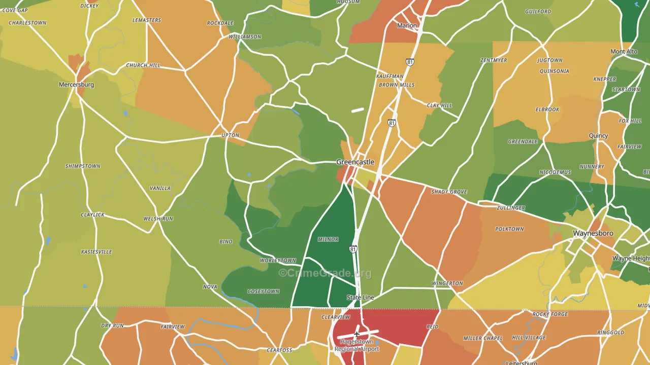 Greencastle, PA Map of Drug-Related Crime Rates