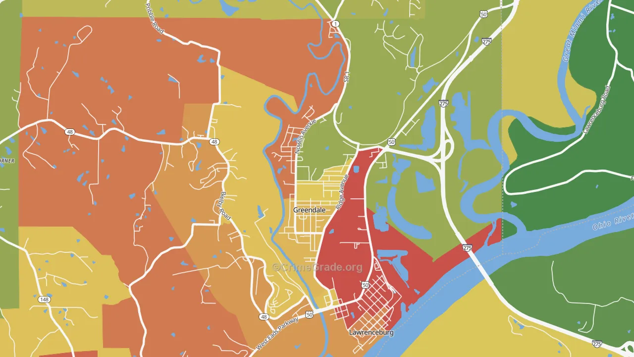 Greendale, IN Map of Drug-Related Crime Rates