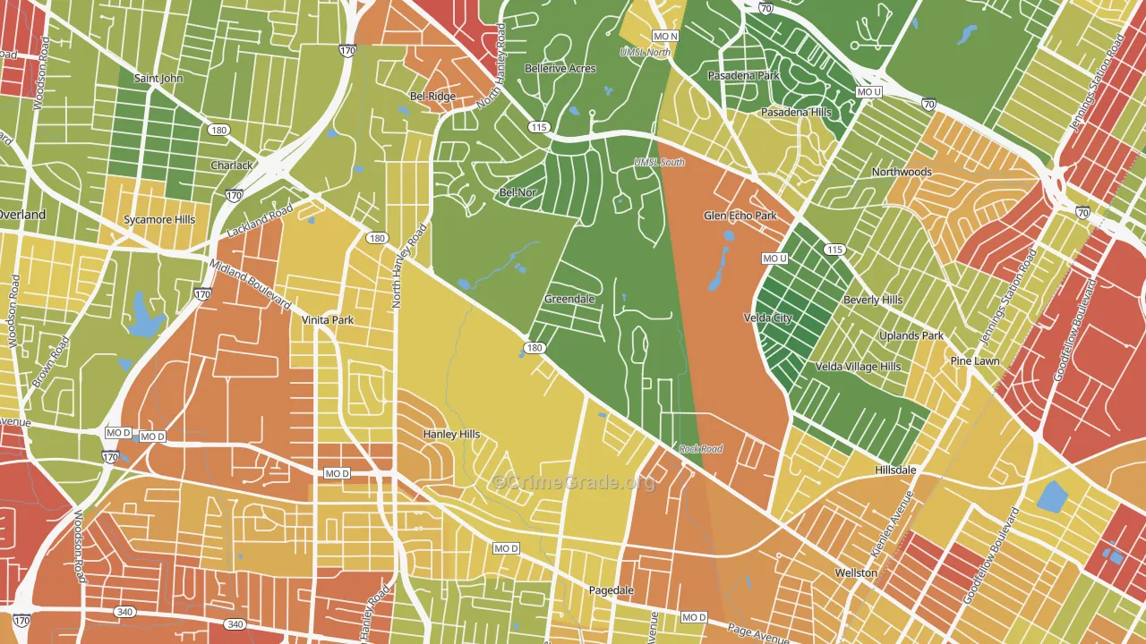 Greendale, MO Map of Drug-Related Crime Rates