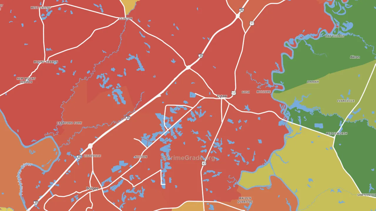 Greene County, AL Map of Drug-Related Crime Rates