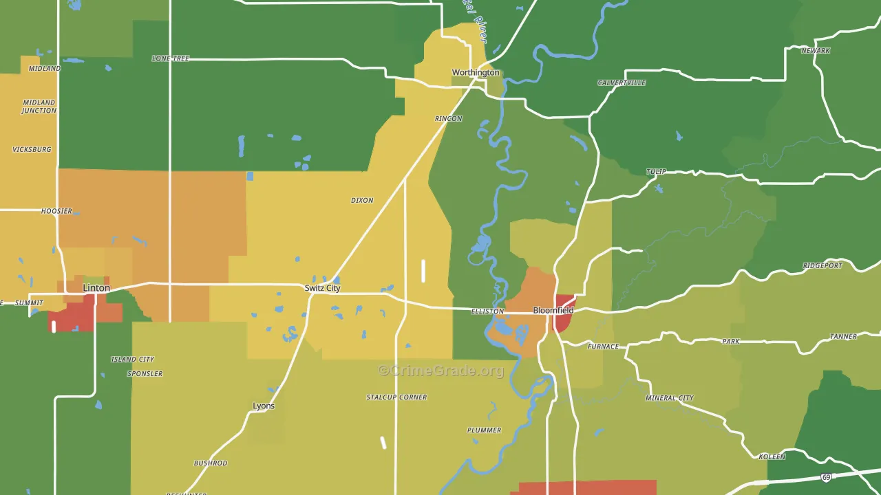 Greene County, IN Map of Drug-Related Crime Rates