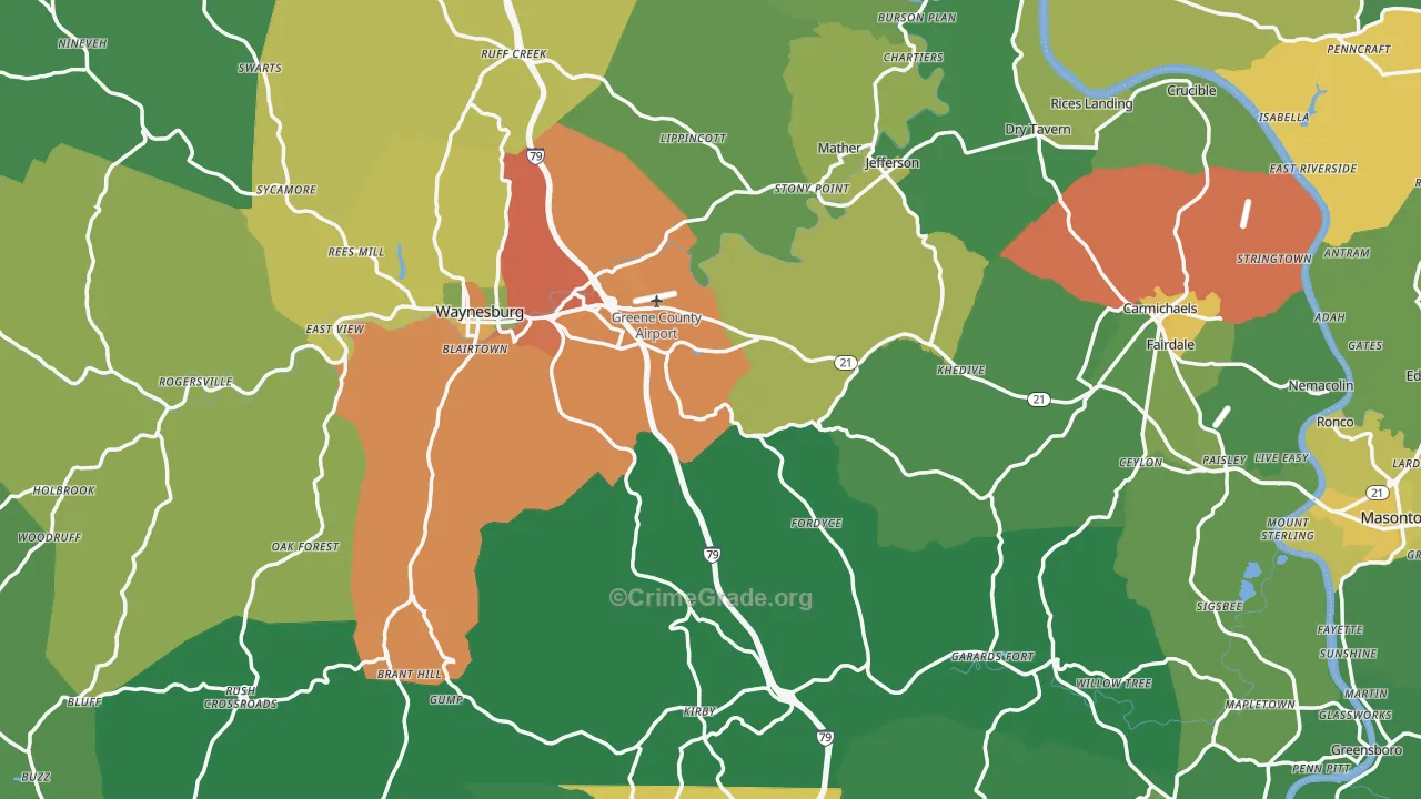 Greene County, PA Map of Drug-Related Crime Rates