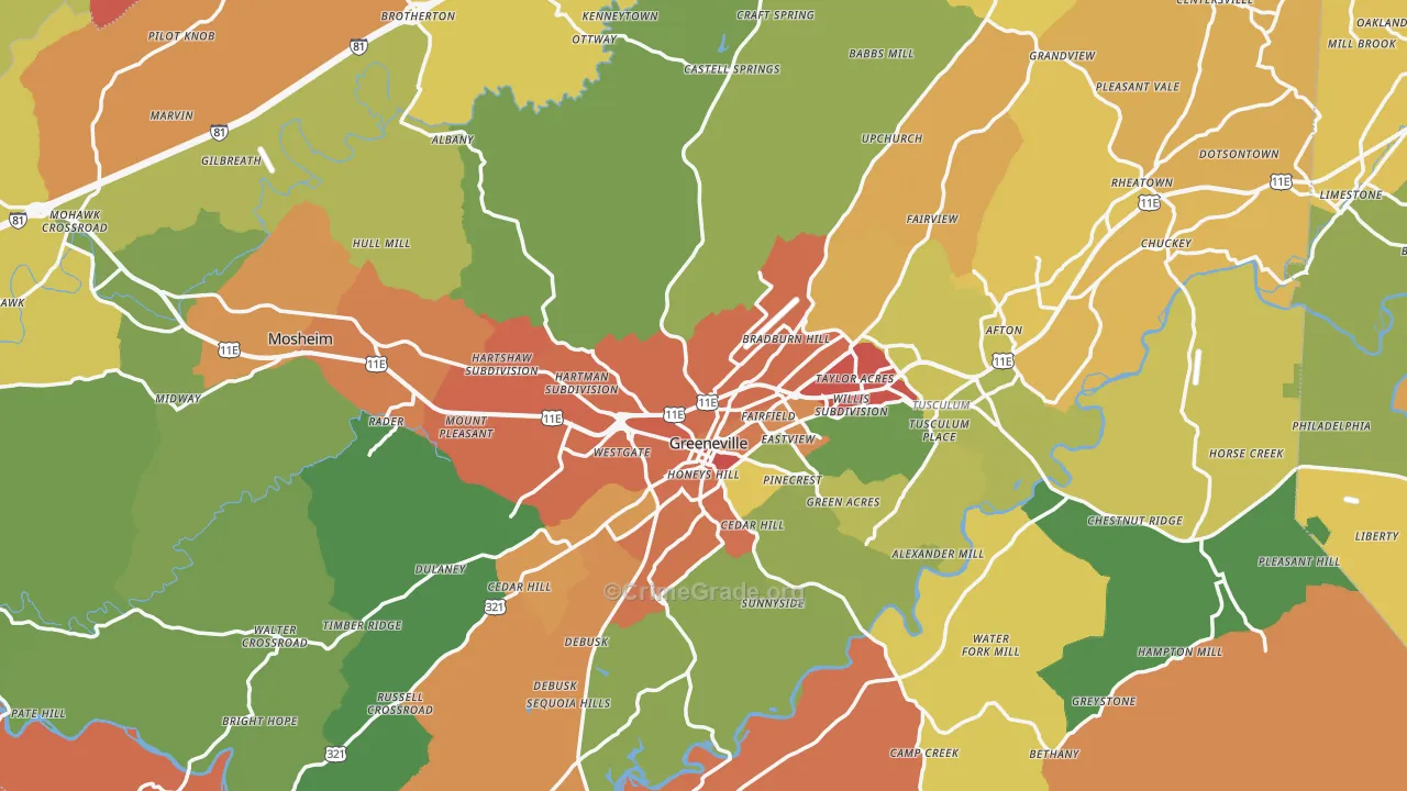 Greene County, TN Map of Drug-Related Crime Rates