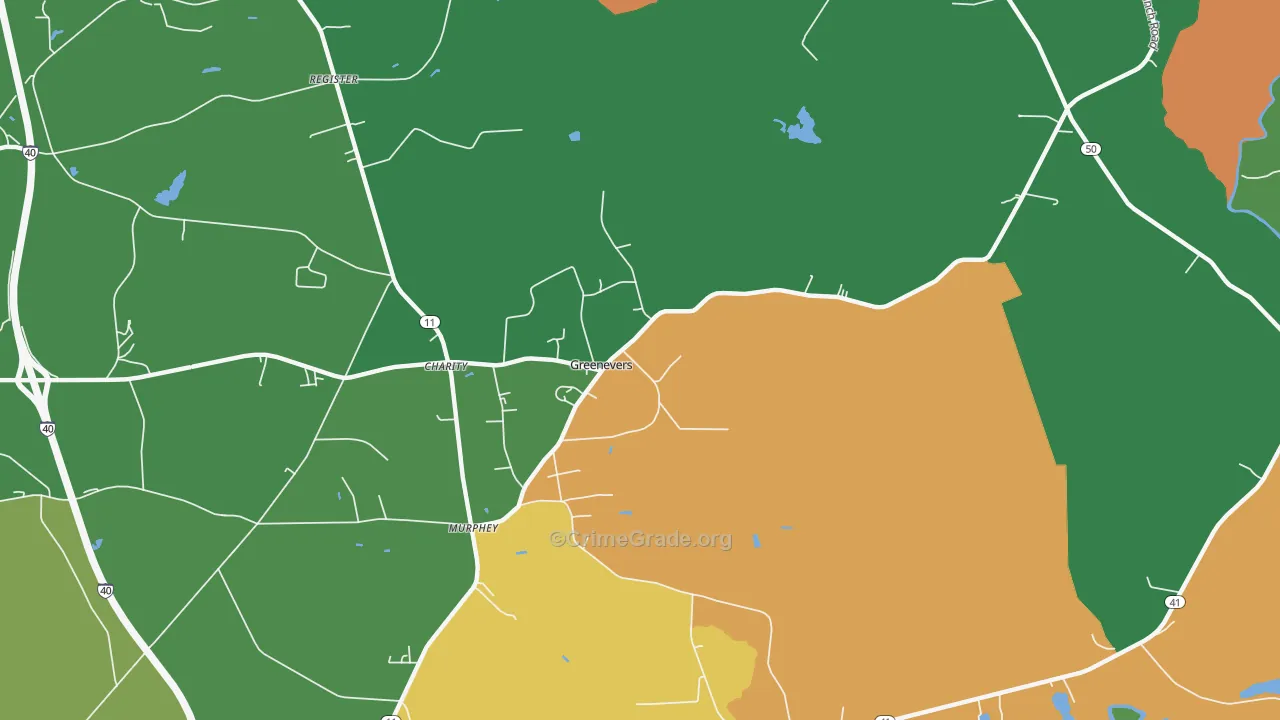 Greenevers, NC Map of Drug-Related Crime Rates