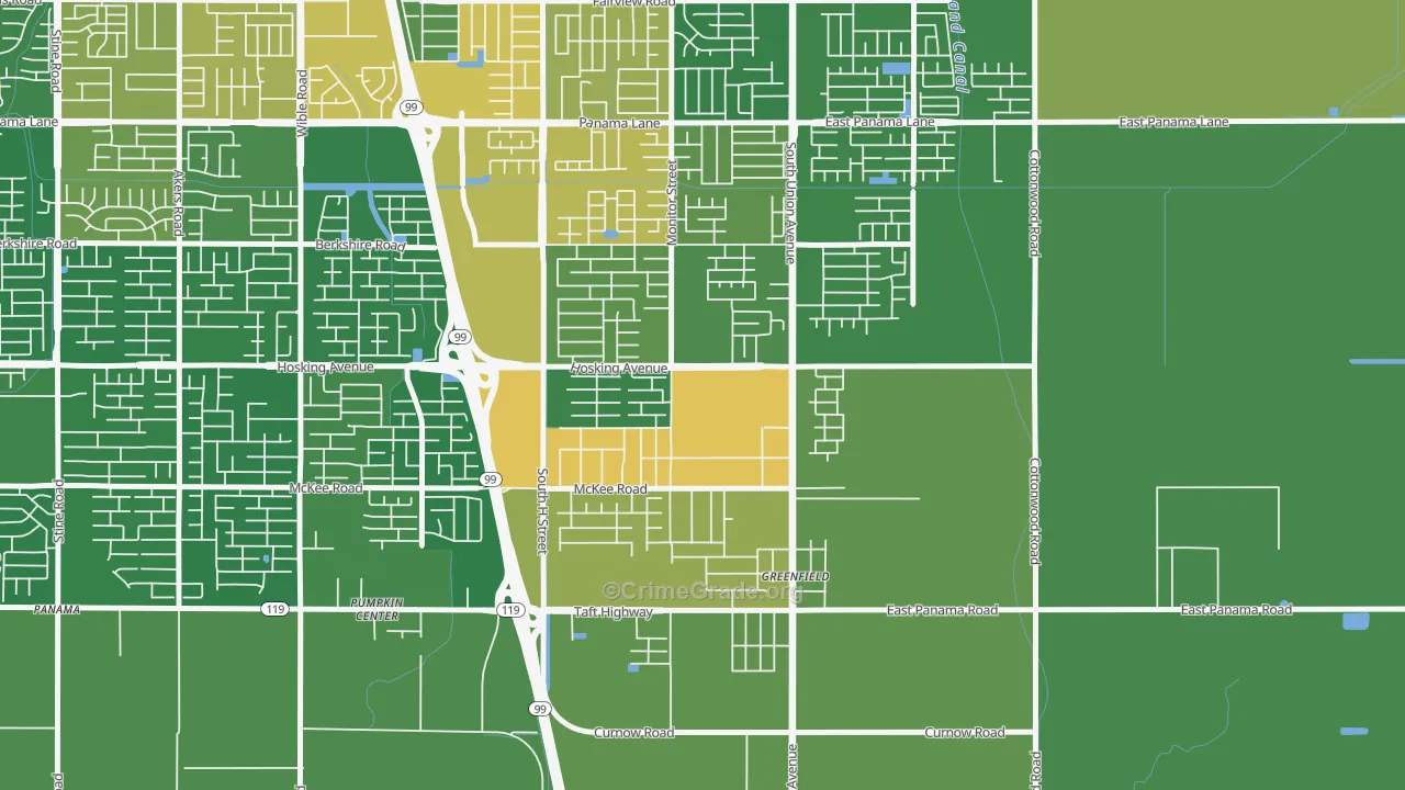 Greenfield, Bakersfield, CA Map of Drug-Related Crime Rates