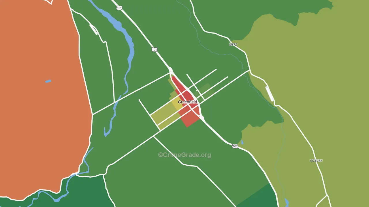 Greenfield, CA Map of Drug-Related Crime Rates