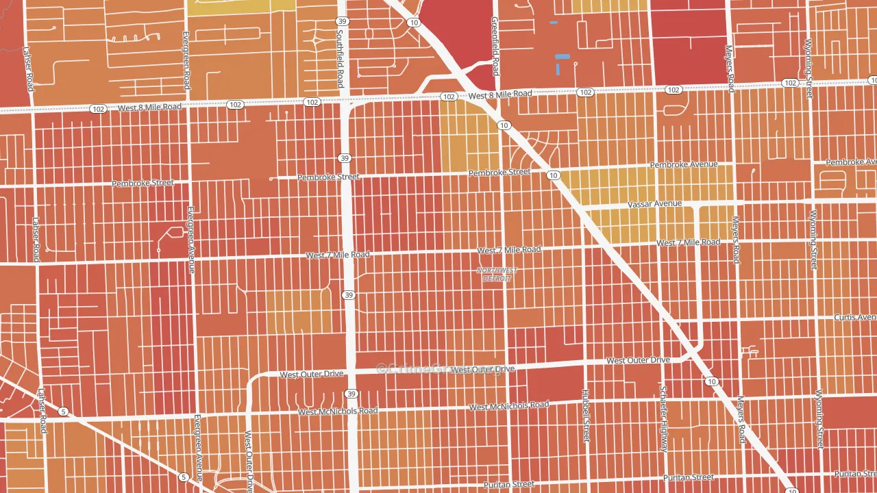 Greenfield, Detroit, MI Map of Drug-Related Crime Rates