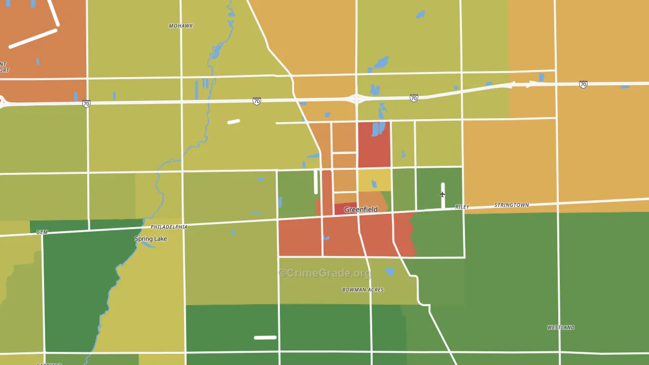 Greenfield, IN Map of Drug-Related Crime Rates