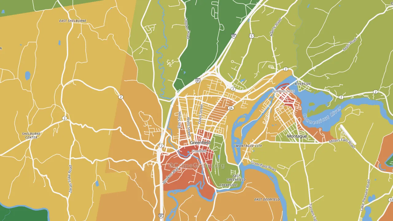 Greenfield, MA Map of Drug-Related Crime Rates