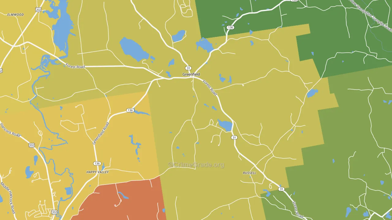 Greenfield, NH Map of Drug-Related Crime Rates