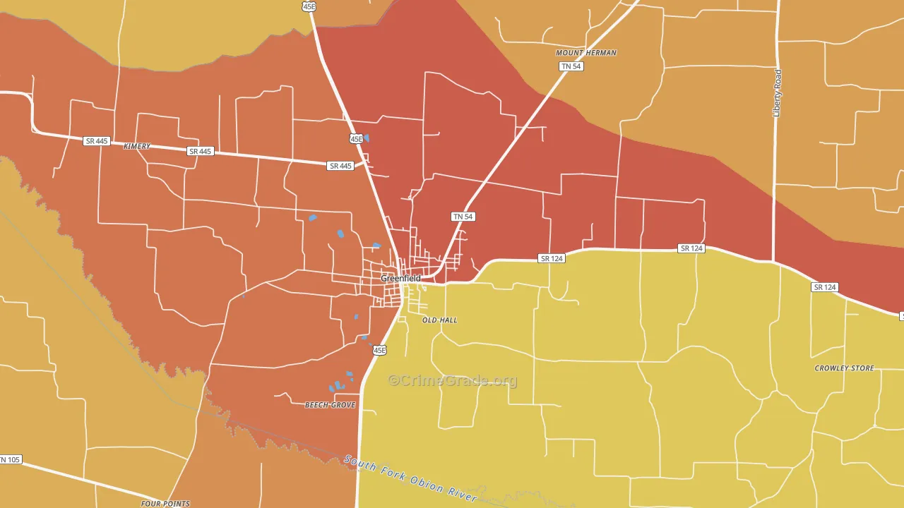 Greenfield, TN Map of Drug-Related Crime Rates