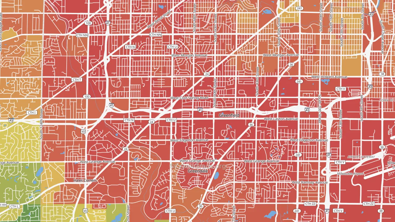 Greenfield, WI Map of Drug-Related Crime Rates