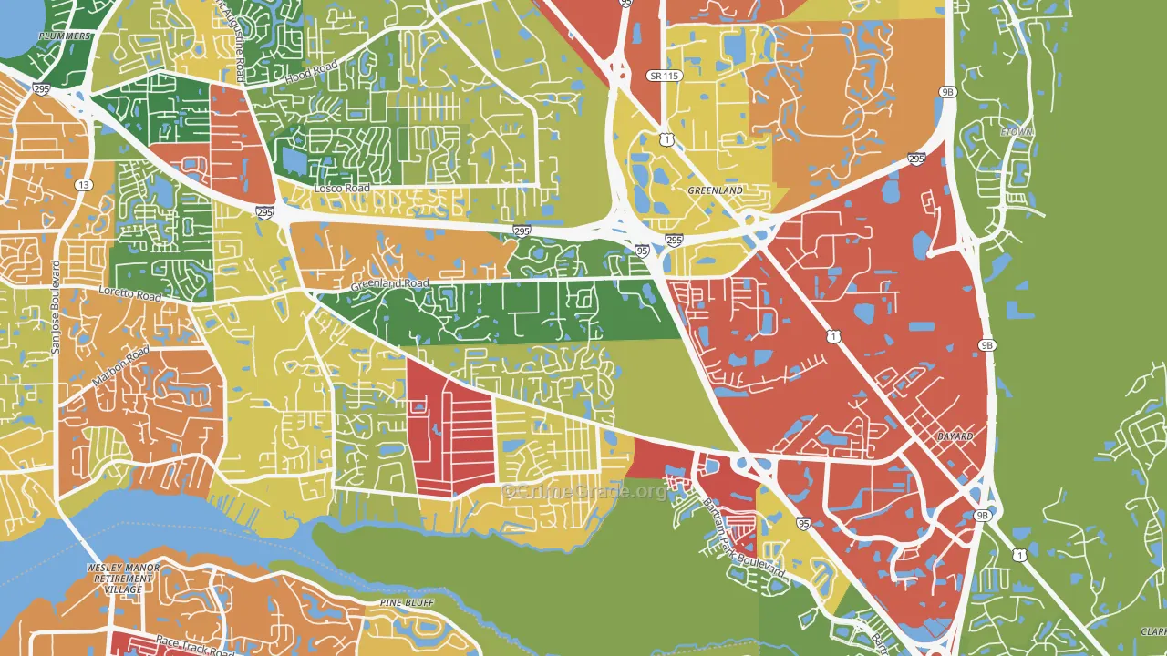 Greenland, Jacksonville, FL Map of Drug-Related Crime Rates