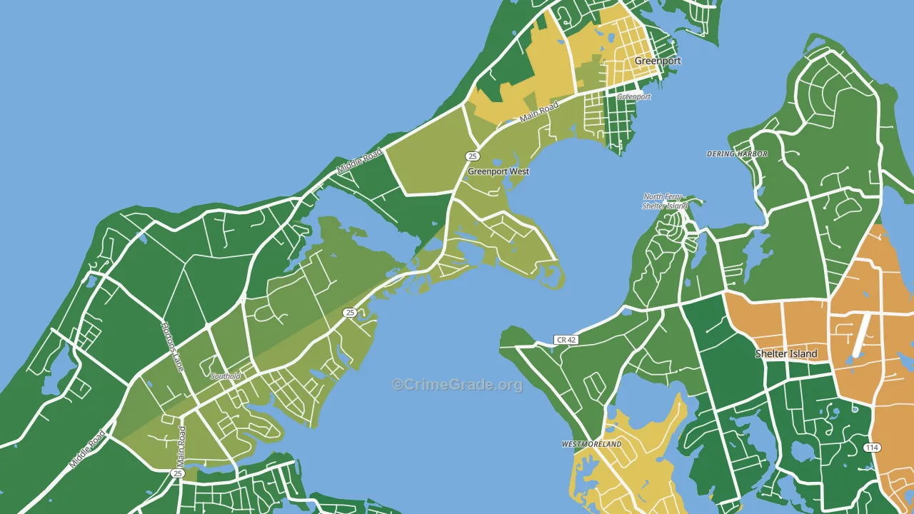Greenport West, NY Map of Drug-Related Crime Rates
