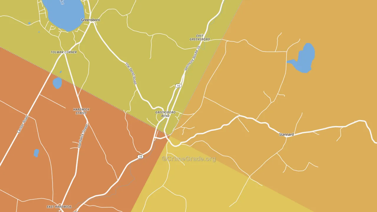 Greensboro Bend, VT Map of Drug-Related Crime Rates