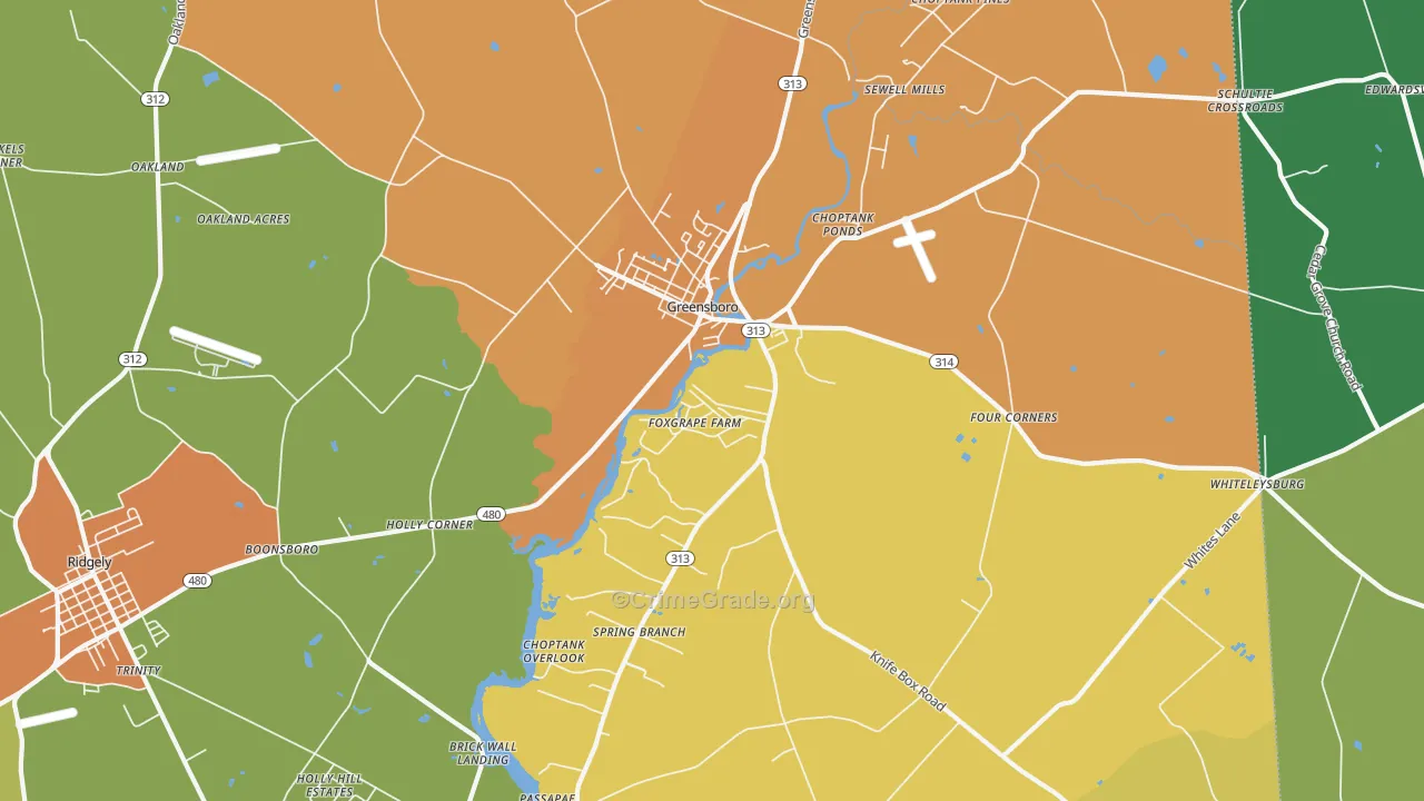 Greensboro, MD Map of Drug-Related Crime Rates