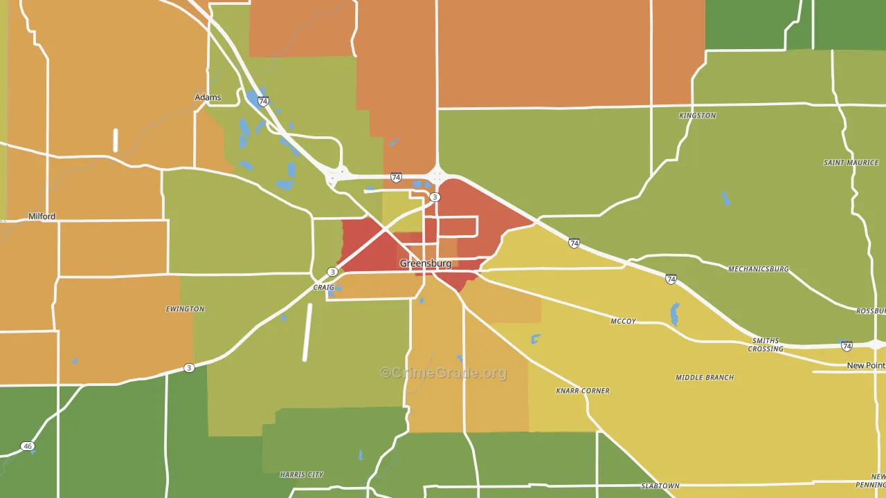 Greensburg, IN Map of Drug-Related Crime Rates