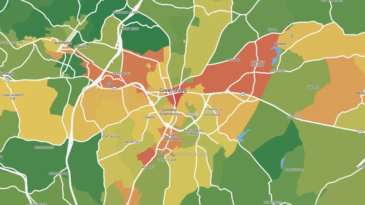 Greensburg, PA Map of Drug-Related Crime Rates