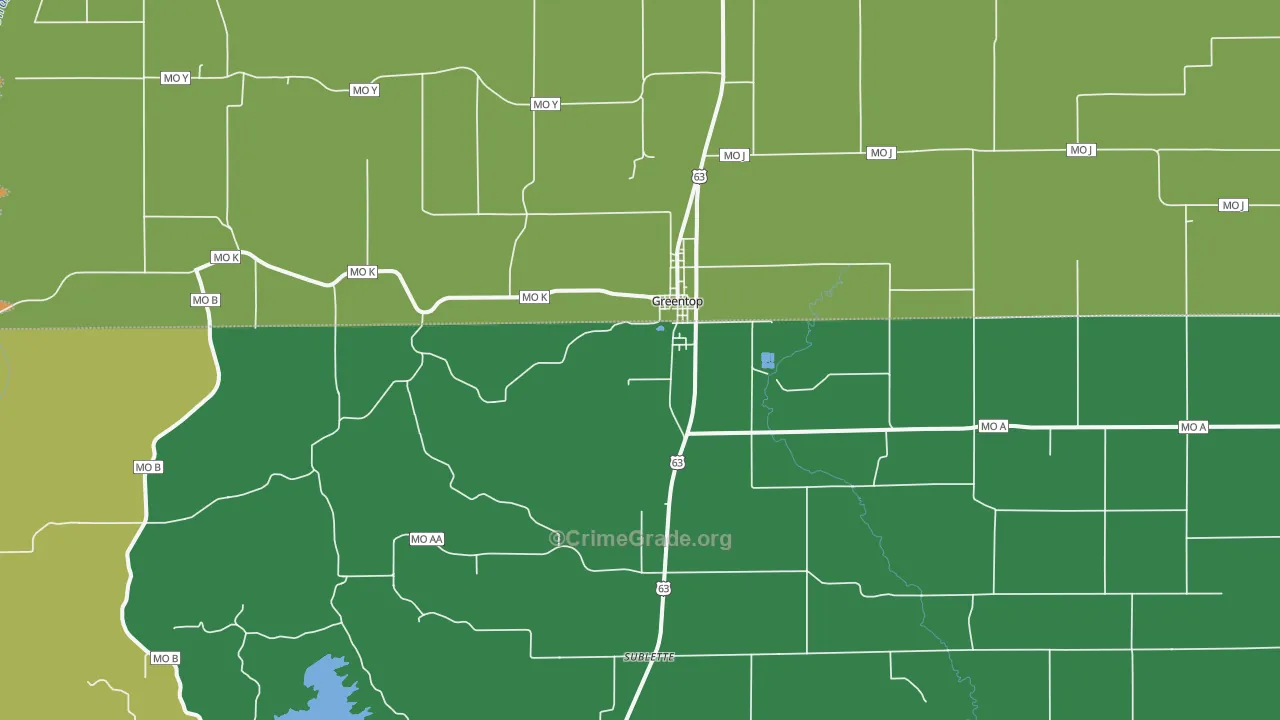 Greentop, MO Map of Drug-Related Crime Rates