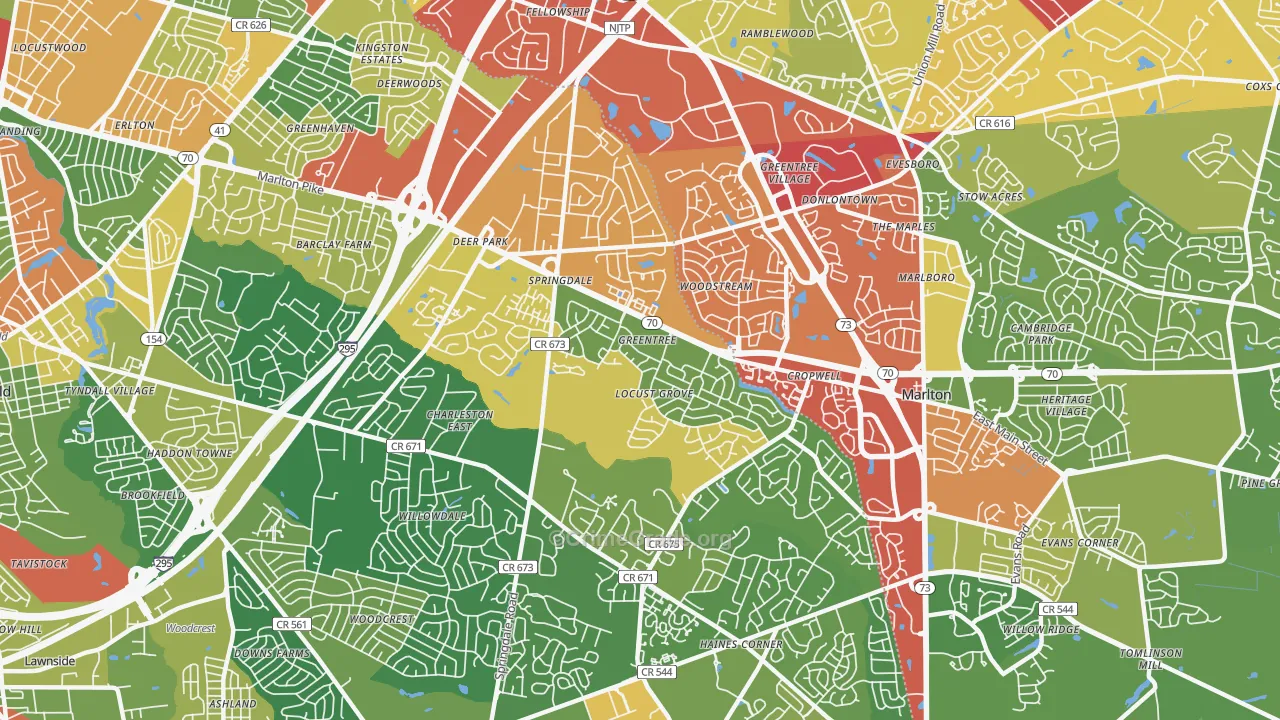 Greentree, NJ Map of Drug-Related Crime Rates