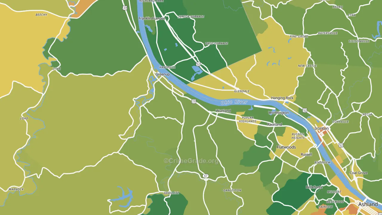 Greenup County, KY Map of Drug-Related Crime Rates