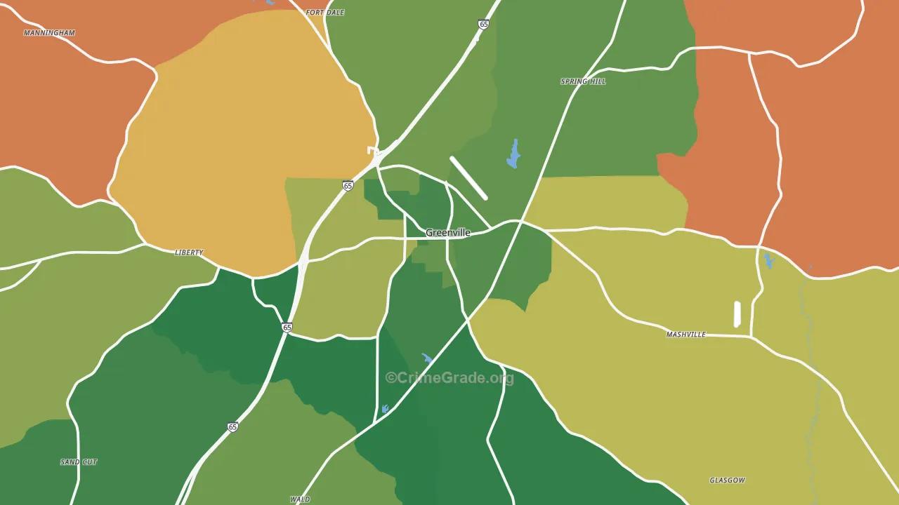Greenville, AL Map of Drug-Related Crime Rates