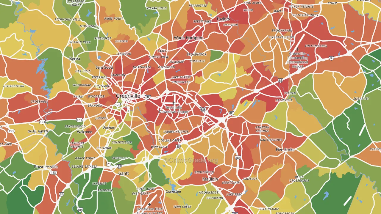 Greenville County, SC Map of Drug-Related Crime Rates