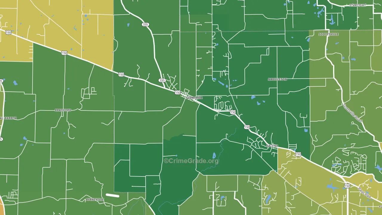 Greenville, IN Map of Drug-Related Crime Rates