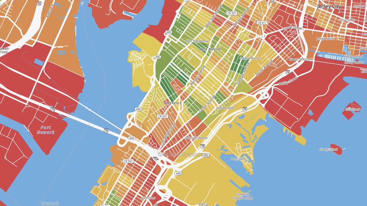 Greenville, Jersey City, NJ Map of Drug-Related Crime Rates