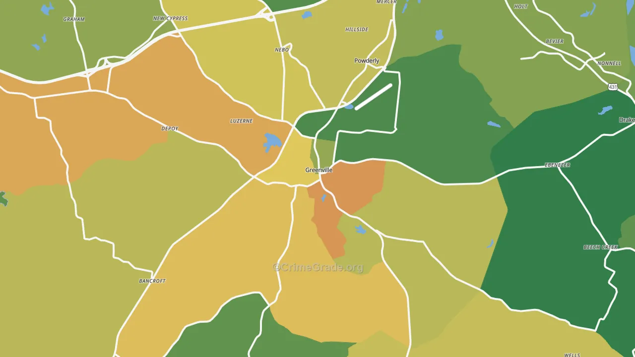 Greenville, KY Map of Drug-Related Crime Rates