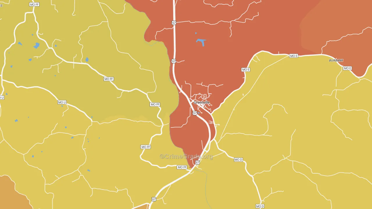 Greenville, MO Map of Drug-Related Crime Rates