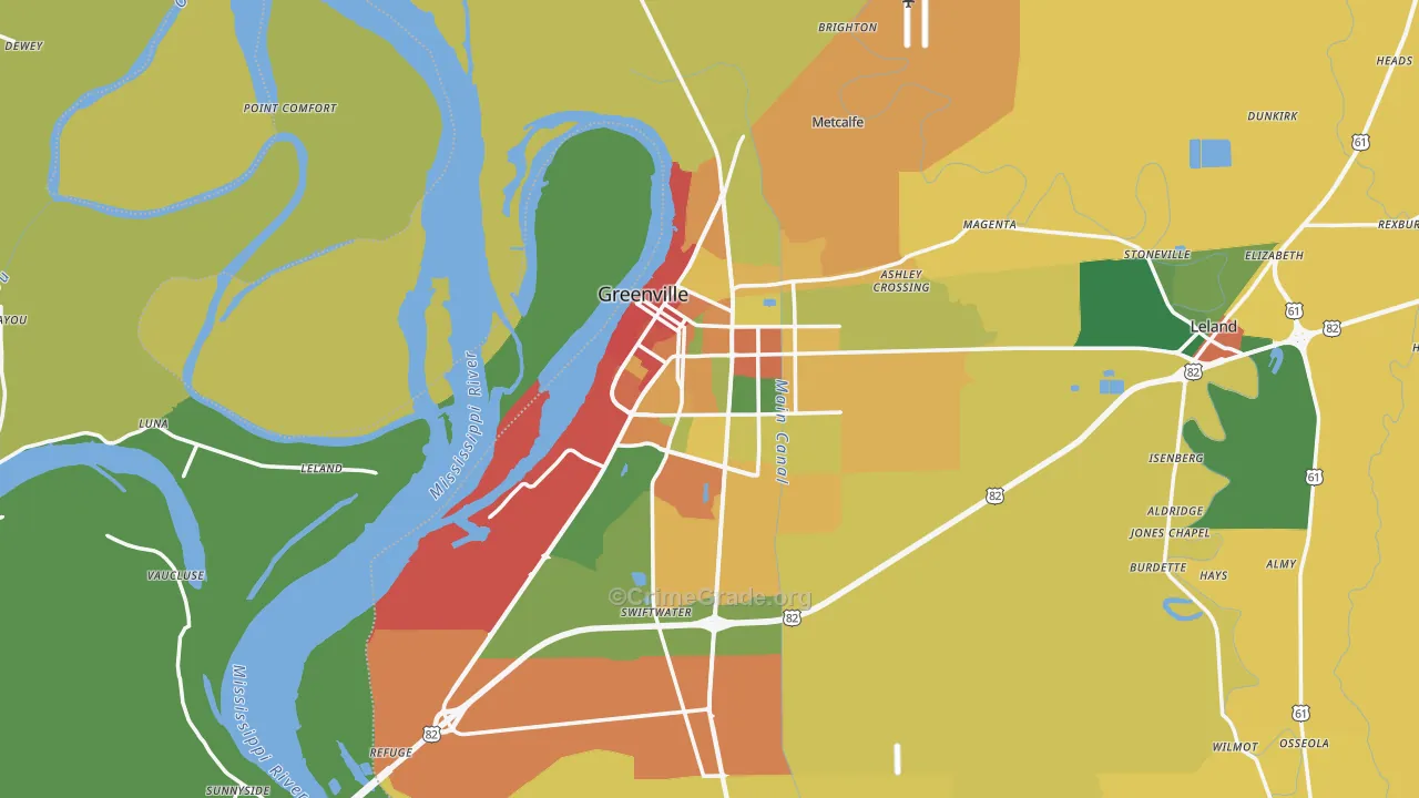 Greenville, MS Map of Drug-Related Crime Rates