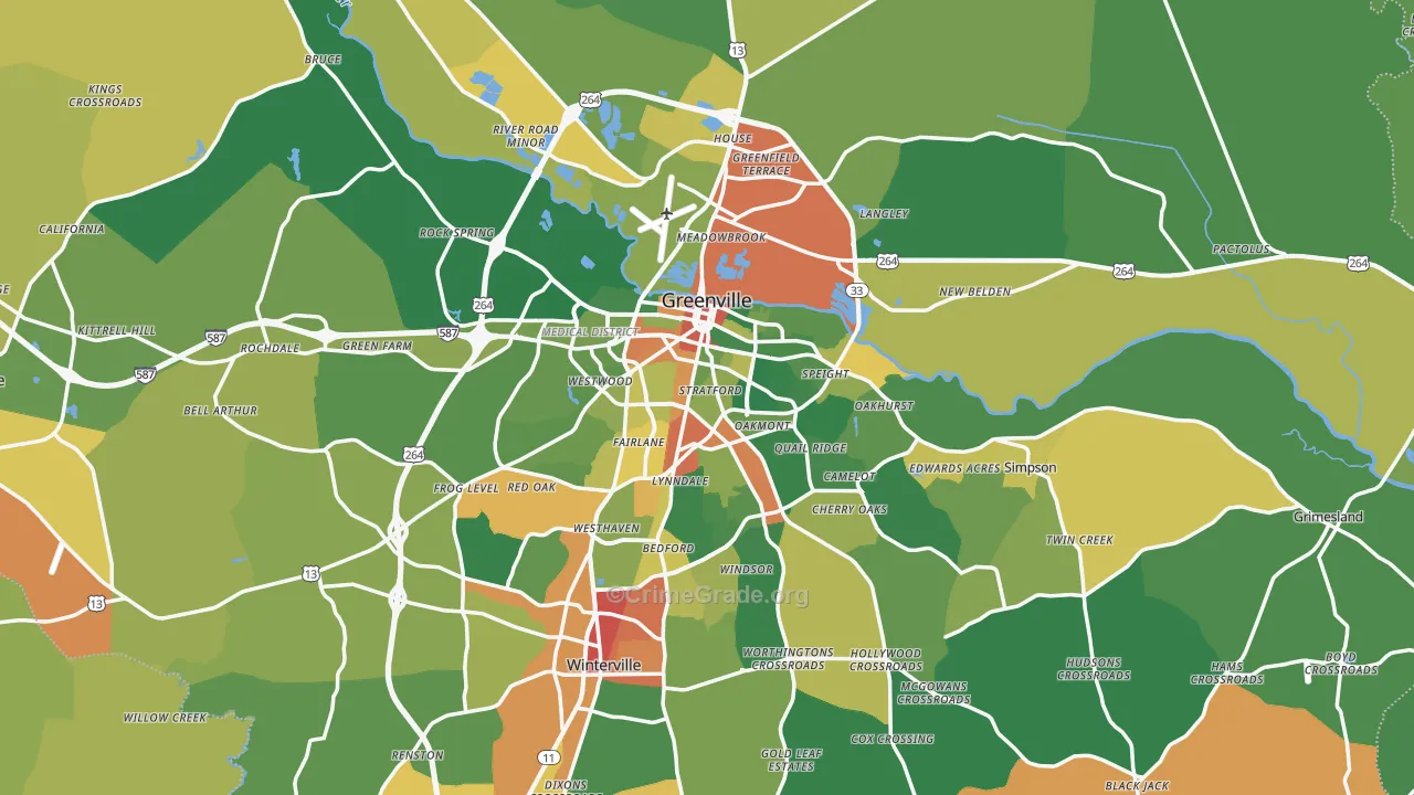 Greenville, NC Map of Drug-Related Crime Rates