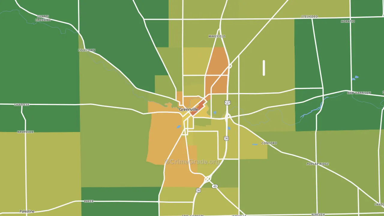 Greenville, OH Map of Drug-Related Crime Rates