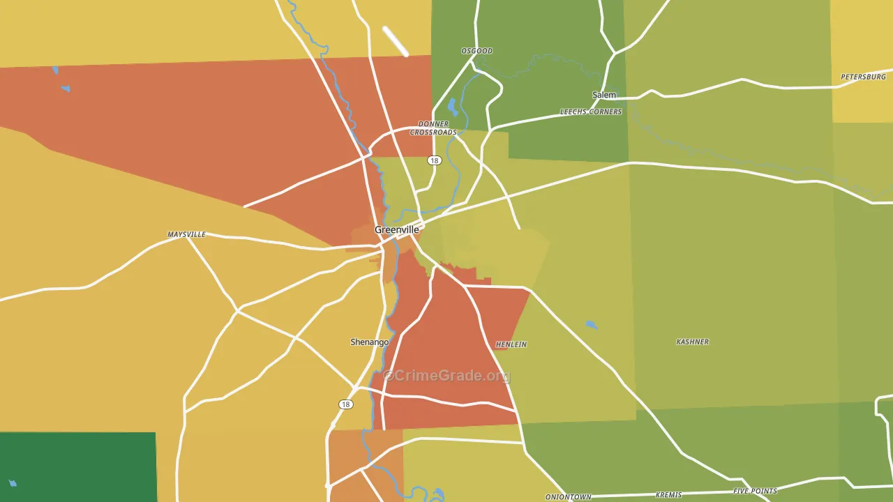 Greenville, PA Map of Drug-Related Crime Rates
