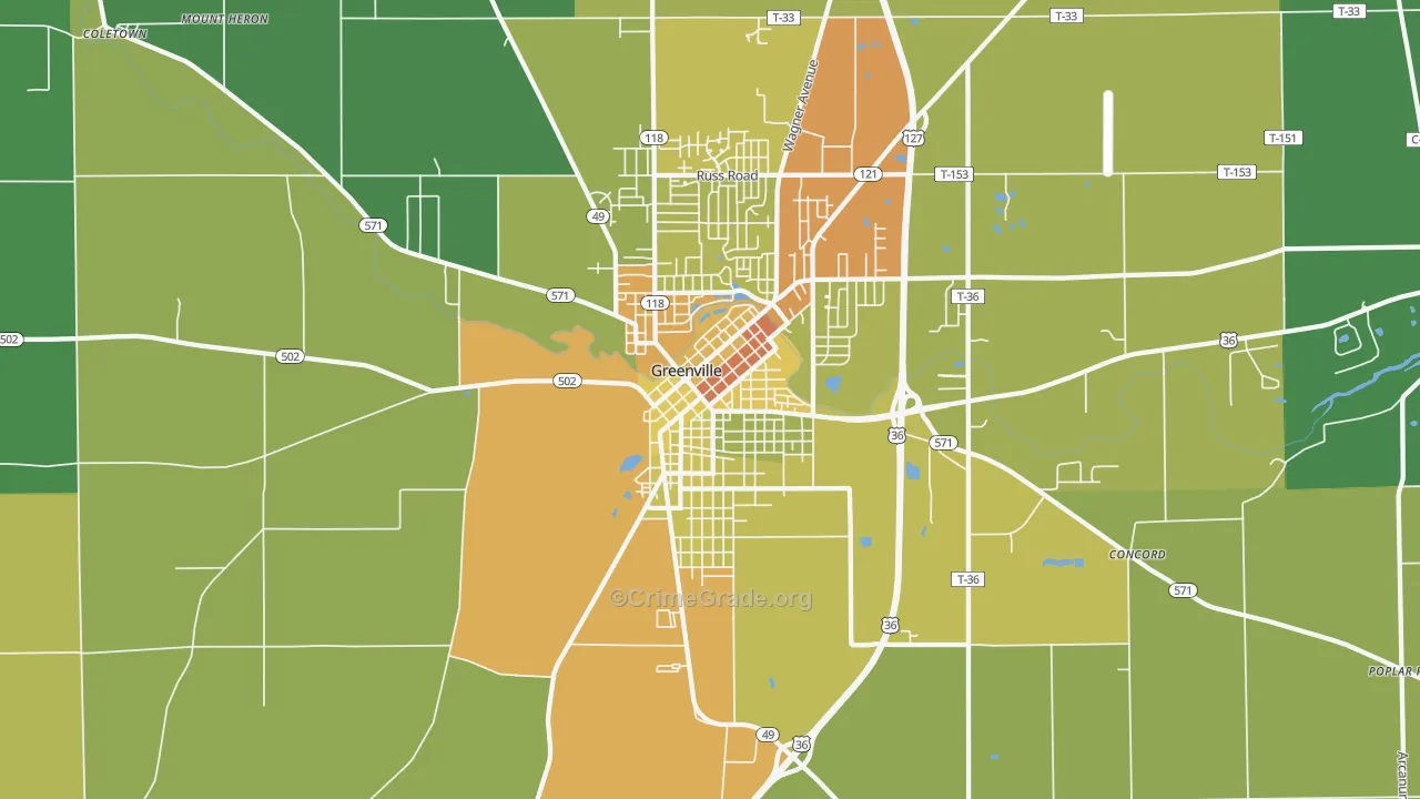 Greenville South Broadway Historic District, Greenville, OH Map of Drug-Related Crime Rates