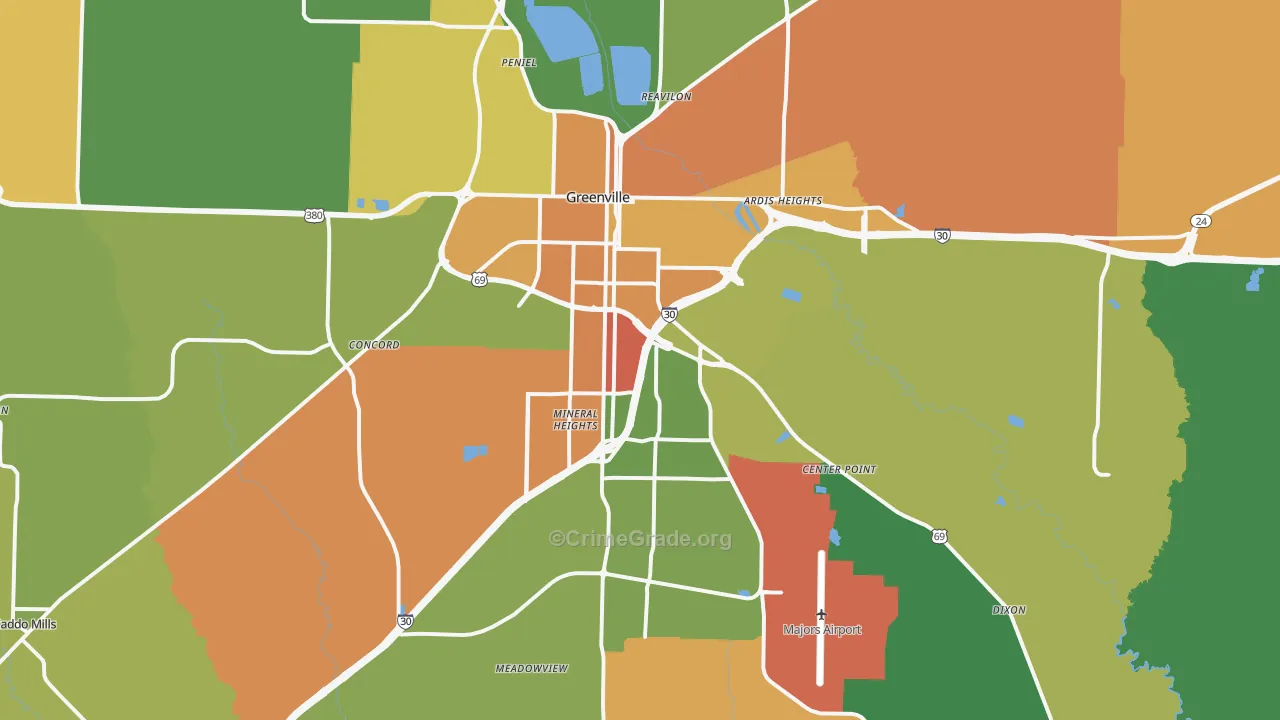 Greenville, TX Map of Drug-Related Crime Rates