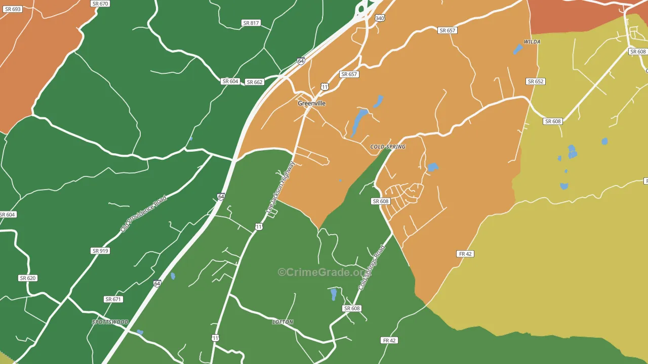 Greenville, VA Map of Drug-Related Crime Rates