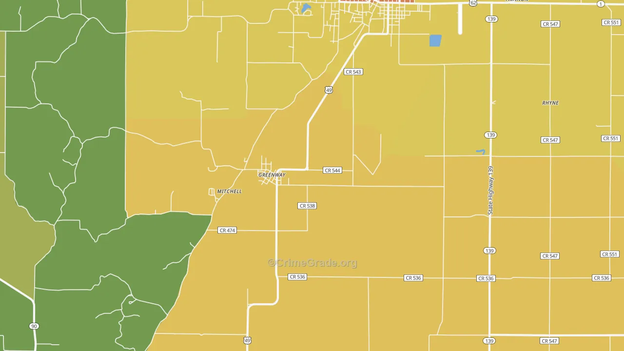 Greenway, AR Map of Drug-Related Crime Rates