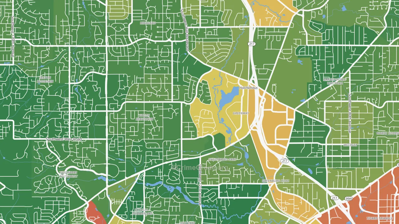 Greenway, Beaverton, OR Map of Drug-Related Crime Rates