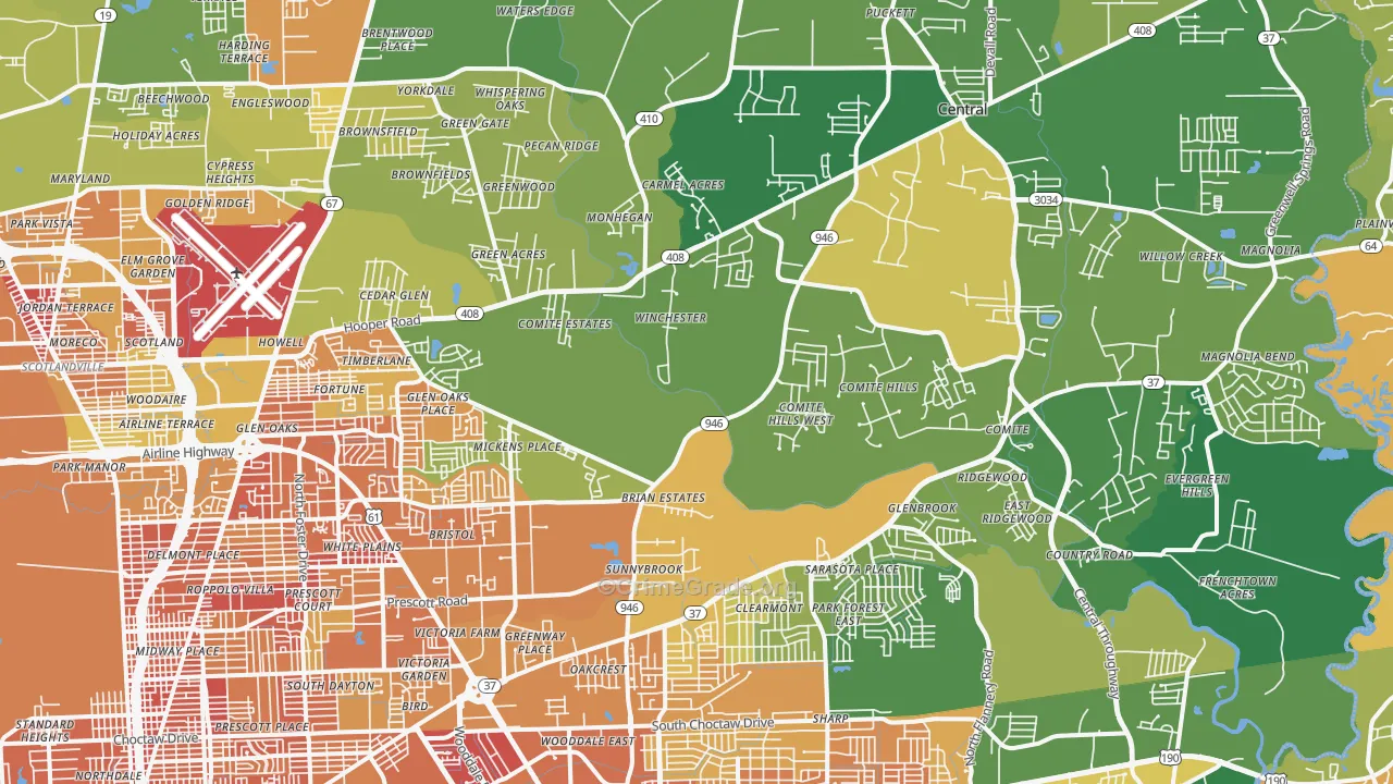 Greenwell Springs-Central Area, Baton Rouge, LA Map of Drug-Related Crime Rates