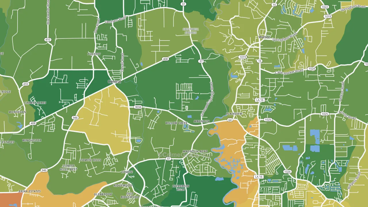 Greenwell Springs, LA Map of Drug-Related Crime Rates