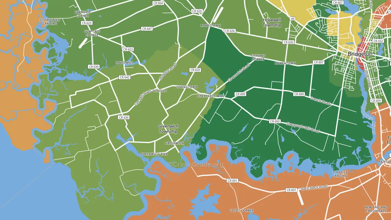 Greenwich, NJ Map of Drug-Related Crime Rates