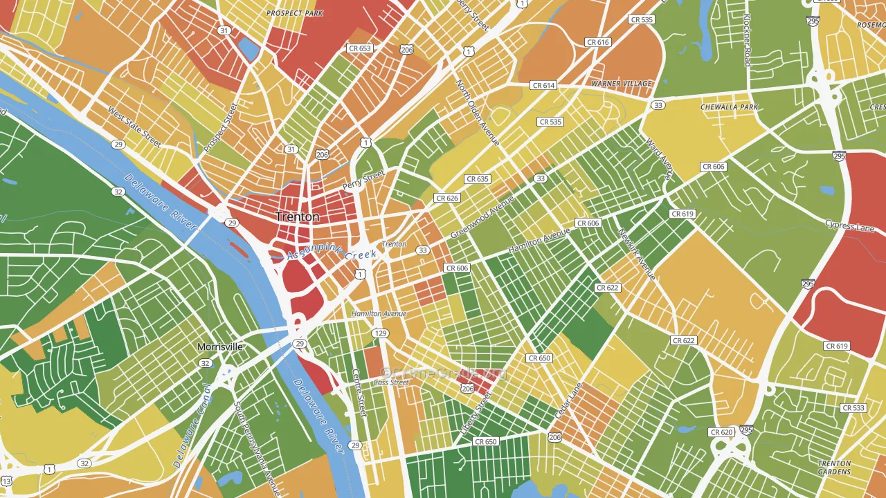 Greenwood and Hamilton, Trenton, NJ Map of Drug-Related Crime Rates