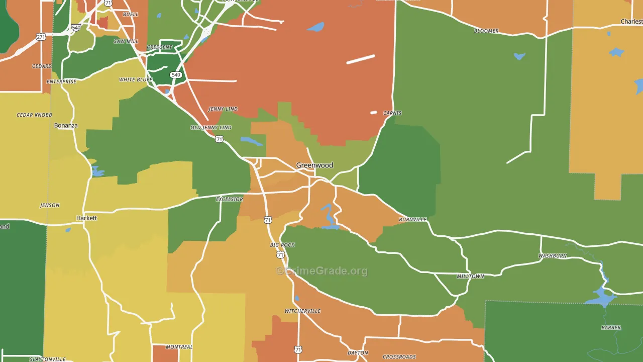 Greenwood, AR Map of Drug-Related Crime Rates